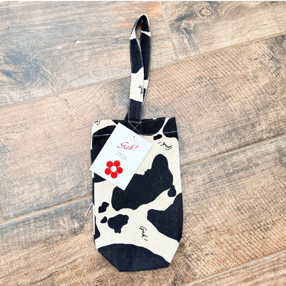 Lisa Says Gah Cow Print Wine Denim Canvas Tote, Black White, OS (NWT)